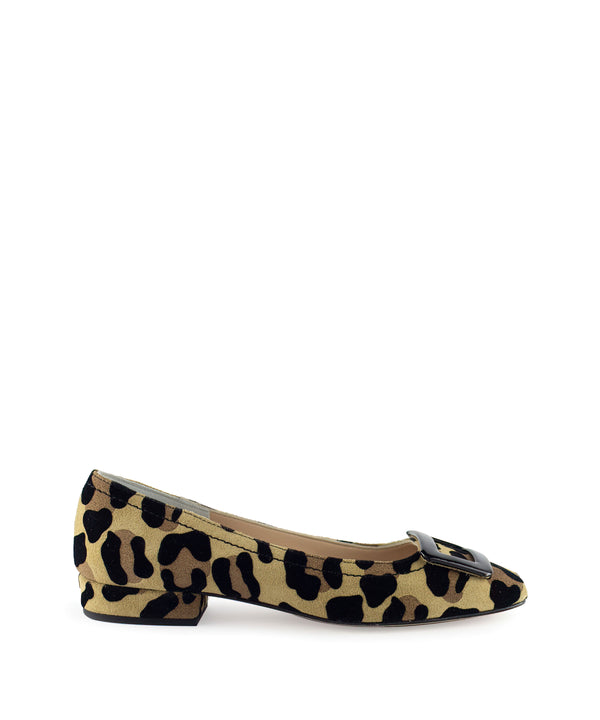 Ballerina punta quadrata con fibbia leopardate