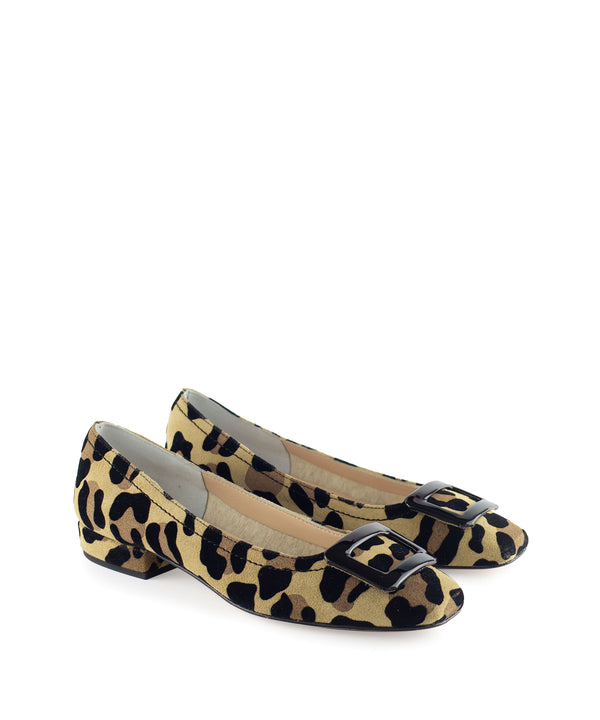 Ballerina punta quadrata con fibbia leopardate