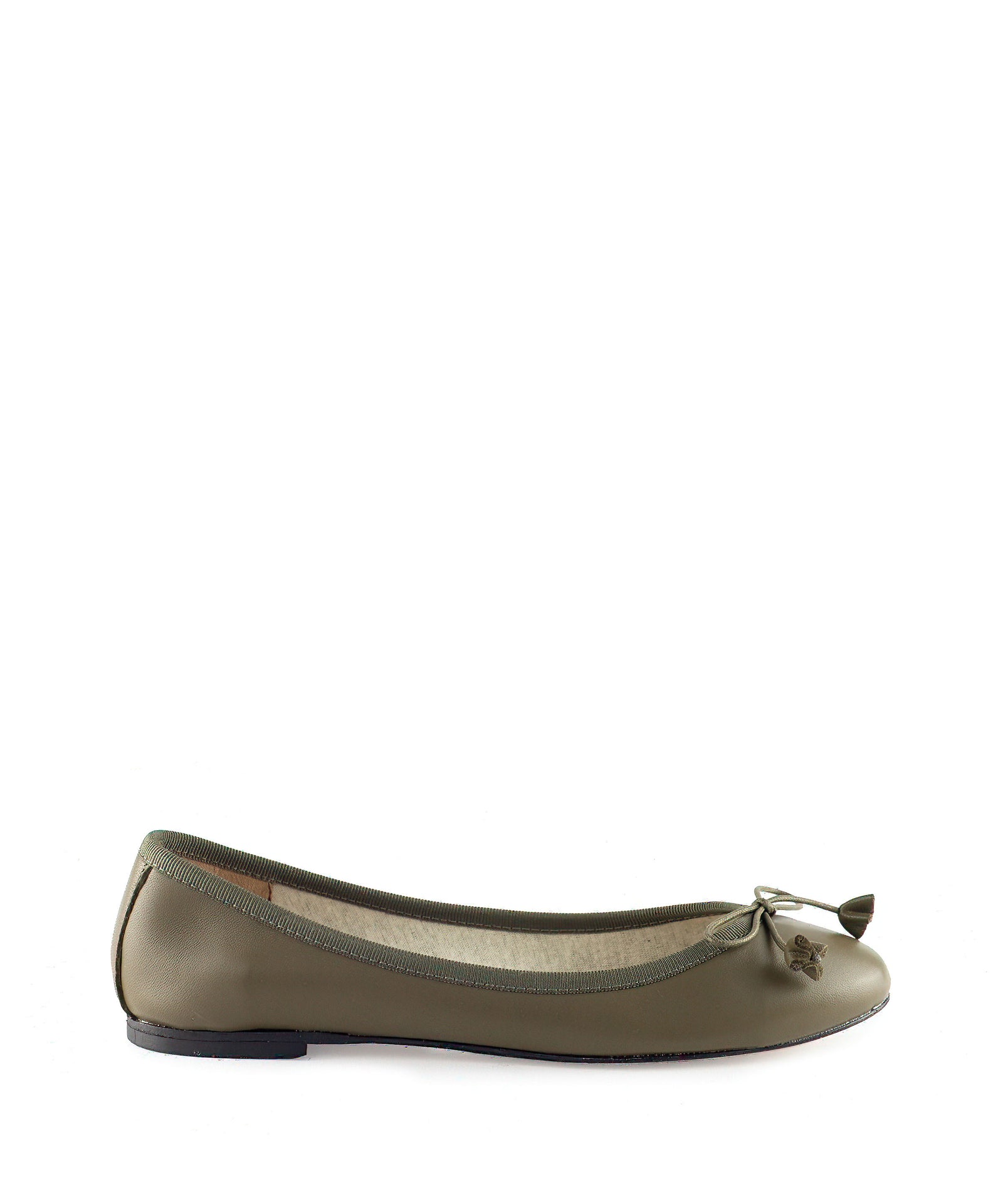 Ballerina with bow in military green leather L'Artigiano di Brera