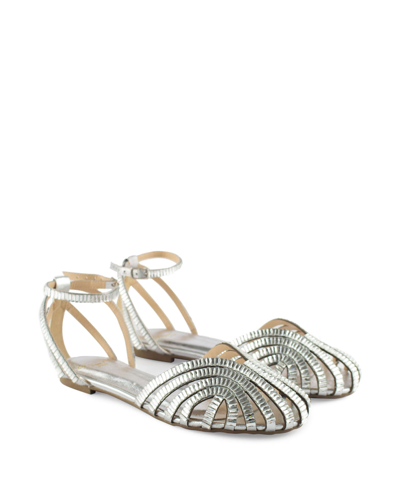 Sandali Grunland ANIN CB2998 In Pelle Grigio Con Strass Argento - Donna - Taglia 35